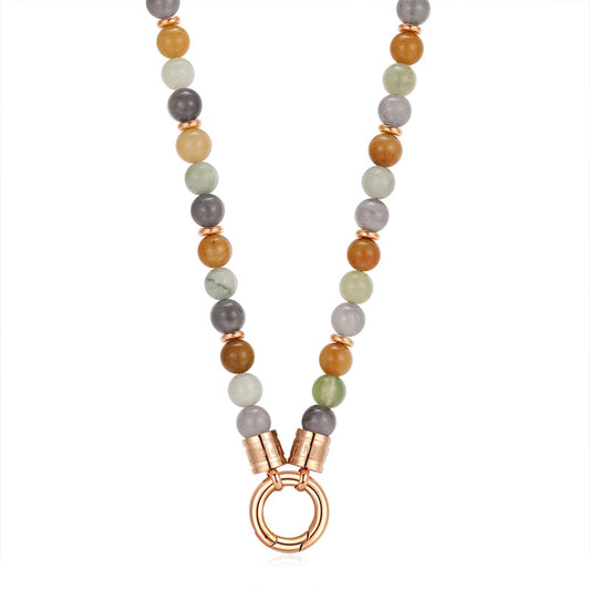 Kette Joleen (6mm) mit Quarz Kristall, Gelbe Jade, Hellgrüne Jade und Edelstahl-Beads (mit Rund-Karabiner)