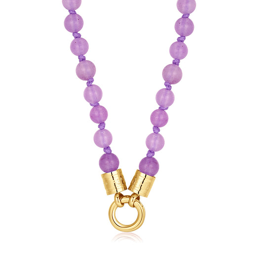 Kette Lila Jade 6mm (mit Rund-Karabiner) aus Edelstahl & Lila-Jade-Beads