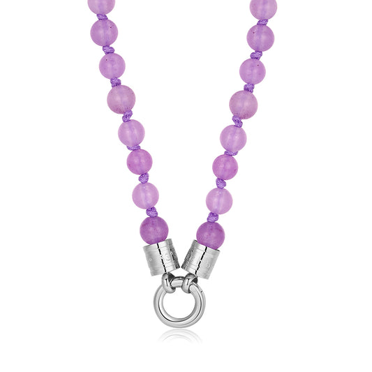 Kette Lila Jade 6mm (mit Rund-Karabiner) aus Edelstahl & Lila-Jade-Beads