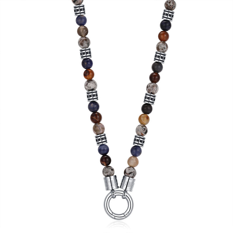 Kette Meereswellen (6mm) Achat, Feuerstein, Sodalith & Edelstahl-Beads (mit Rund-Karabiner)