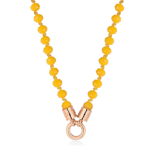 Kette Sommergelb 6mm (mit Rund-Karabiner) aus Edelstahl & Glasperlen