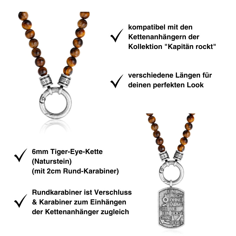 Kette Tiger-Eye (mit Rund-Karabiner) aus Edelstahl & Tiger-Eye-Beads