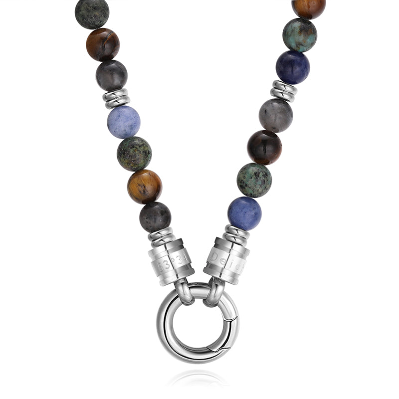 Kette Dünenlicht mit 4 Echtsteinen und Edelstahl-Beads (mit Rund-Karabiner)