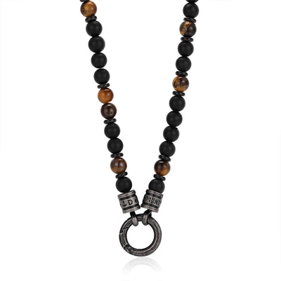 Kette Black Beach (6mm) mit Onyx, Tiger-Eye und Edelstahl-Beads (mit Rund-Karabiner)