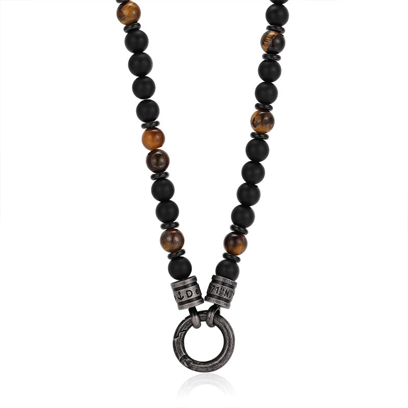 Kette Black Beach (6mm) mit Onyx, Tiger-Eye und Edelstahl-Beads (mit Rund-Karabiner)