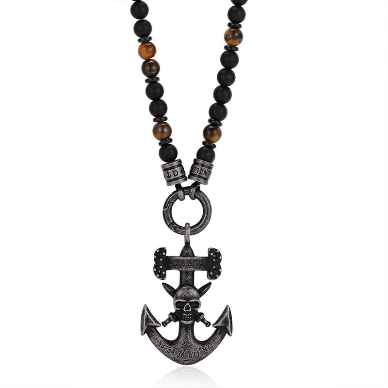 Kette Black Beach (6mm) mit Onyx, Tiger-Eye und Edelstahl-Beads (mit Rund-Karabiner)