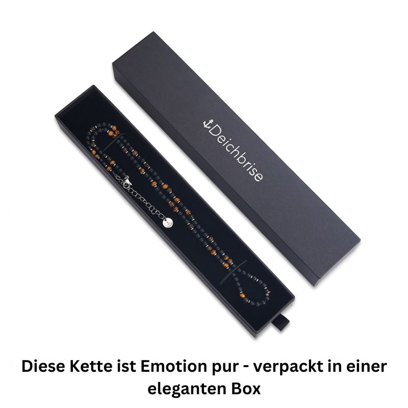 Kette Black Beach (6mm) mit Onyx, Tiger-Eye und Edelstahl-Beads (mit Rund-Karabiner)