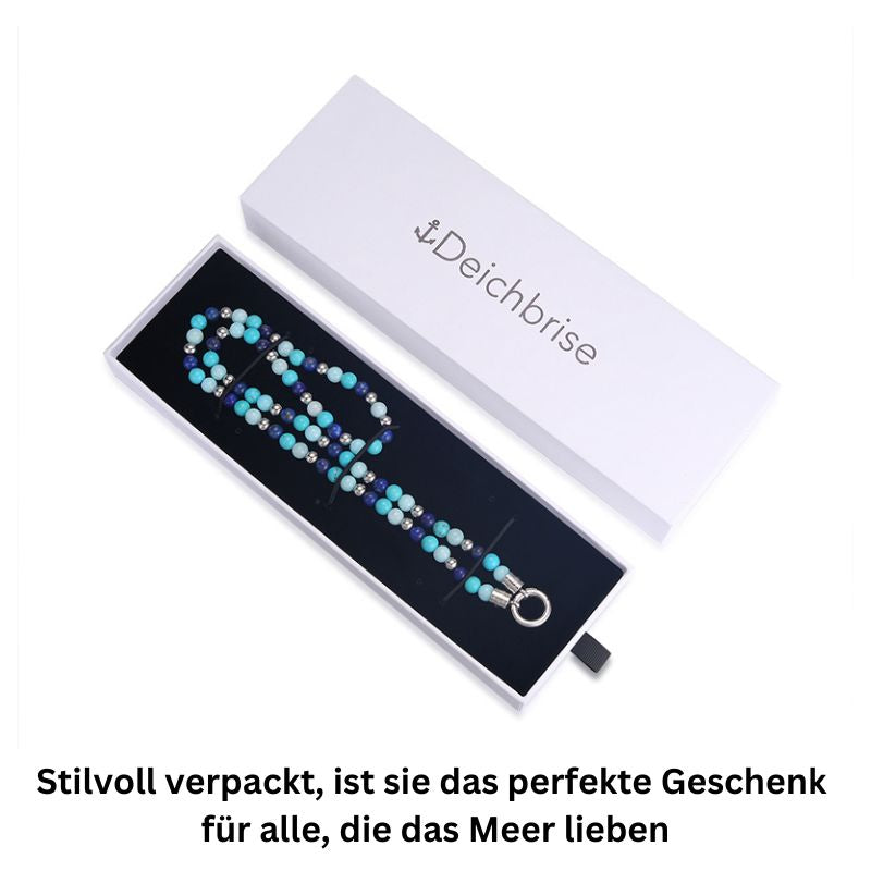 Kette Blue Playa mit Turquoise, Amazonit Jade, Lapis Lazuli und Edelstahl-Beads (mit Rund-Karabiner)