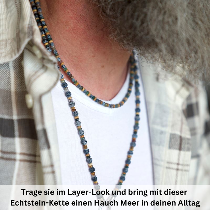 Kette Dünenschlick (6mm) Picture Jasper, Weathered Stone & India Onyx (mit Rund-Karabiner)