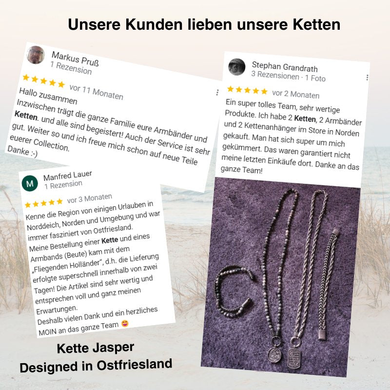 Kette Jasper (mit Rund-Karabiner) aus Edelstahl & Jasper-Map-Beads