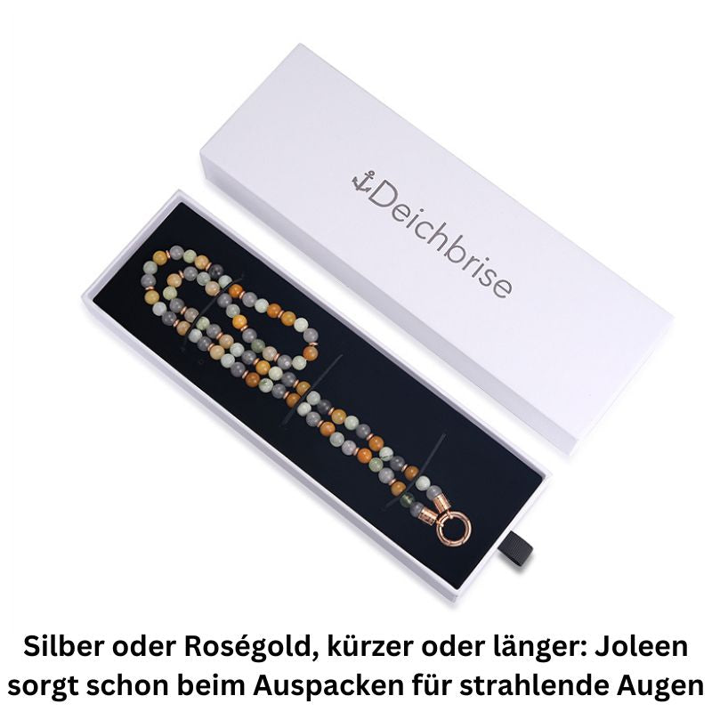 Kette Joleen (6mm) mit Quarz Kristall, Gelbe Jade, Hellgrüne Jade und Edelstahl-Beads (mit Rund-Karabiner)