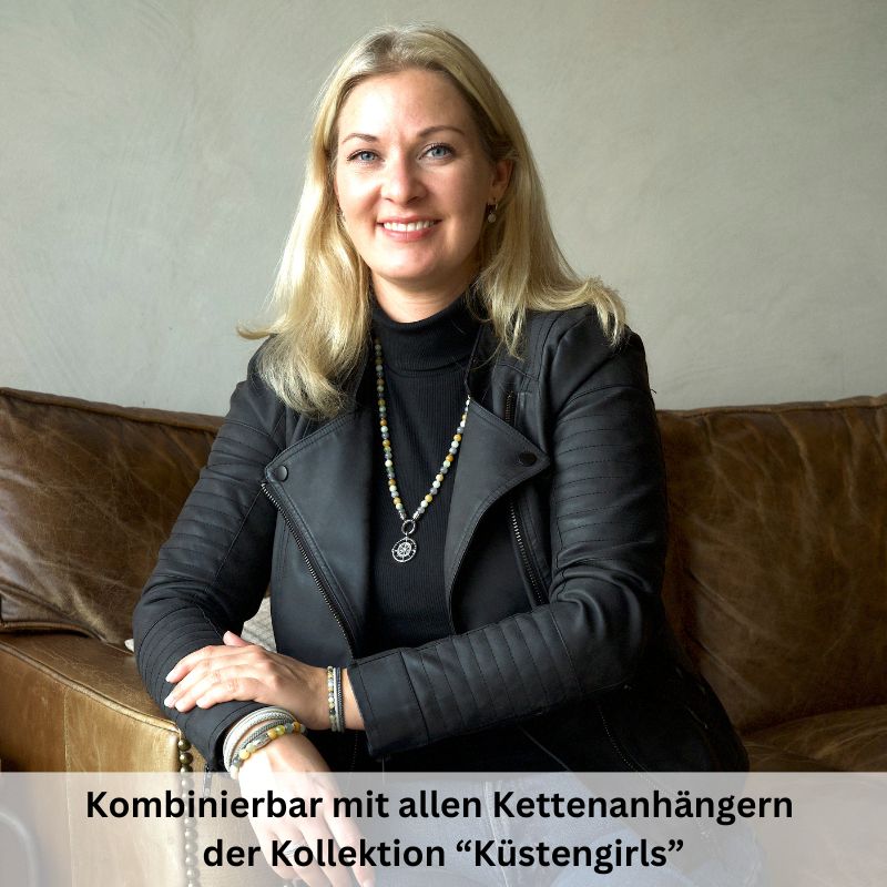 Kette Joleen (6mm) mit Quarz Kristall, Gelbe Jade, Hellgrüne Jade und Edelstahl-Beads (mit Rund-Karabiner)