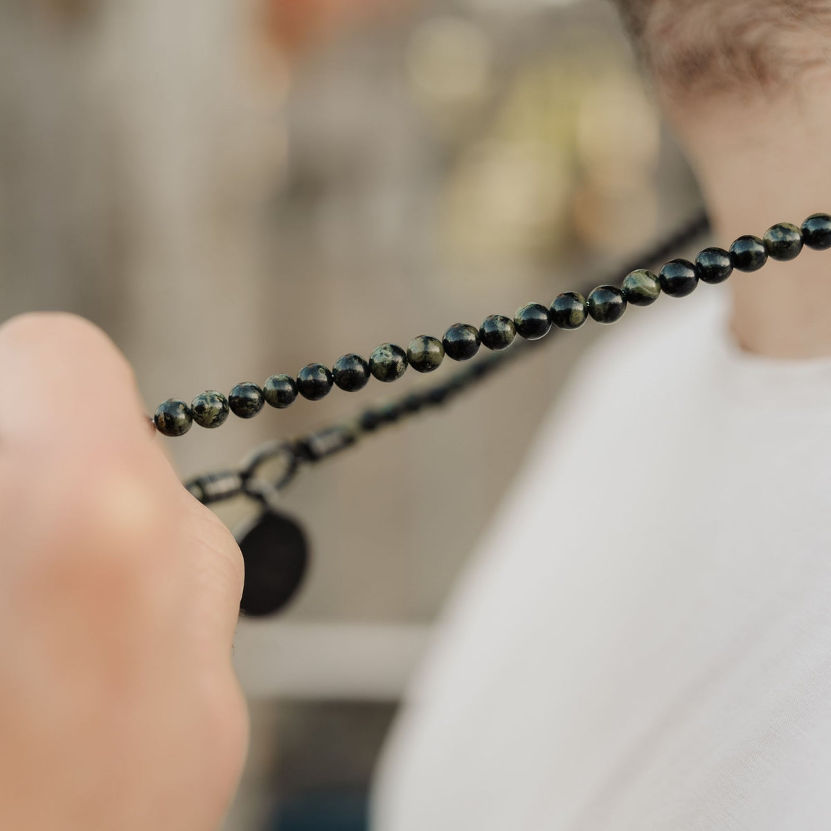 Kette Meerbrise 6mm aus Kambaba Jasper (Rund-Karabiner)