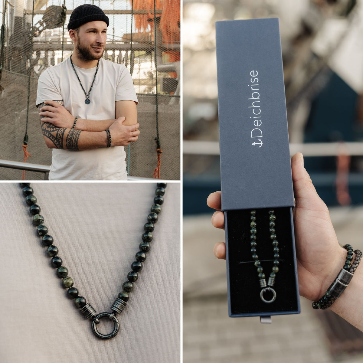 Kette Meerbrise 6mm aus Kambaba Jasper (Rund-Karabiner)