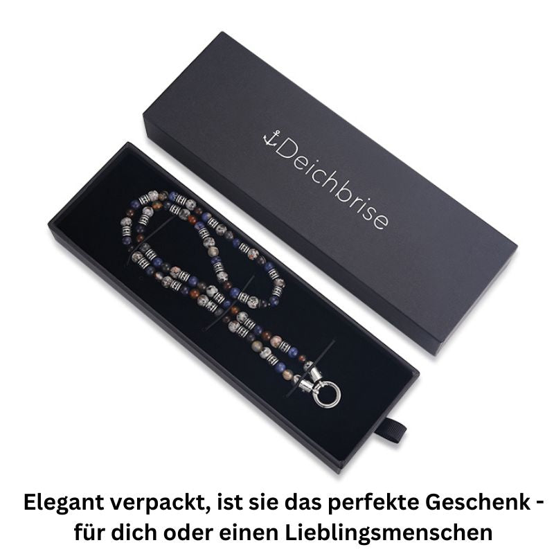 Kette Meereswellen (6mm) Achat, Feuerstein, Sodalith & Edelstahl-Beads (mit Rund-Karabiner)