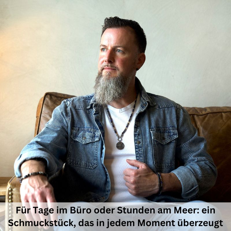 Kette Meereswellen (6mm) Achat, Feuerstein, Sodalith & Edelstahl-Beads (mit Rund-Karabiner)