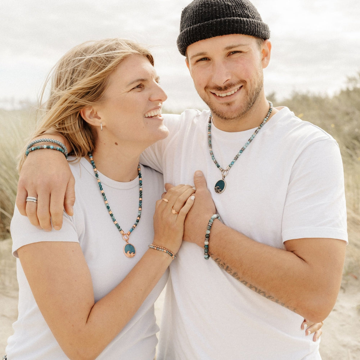 Kette Ocean Line (6mm) mit blauem Apatit & Edelstahl-Beads (mit Rund-Karabiner)