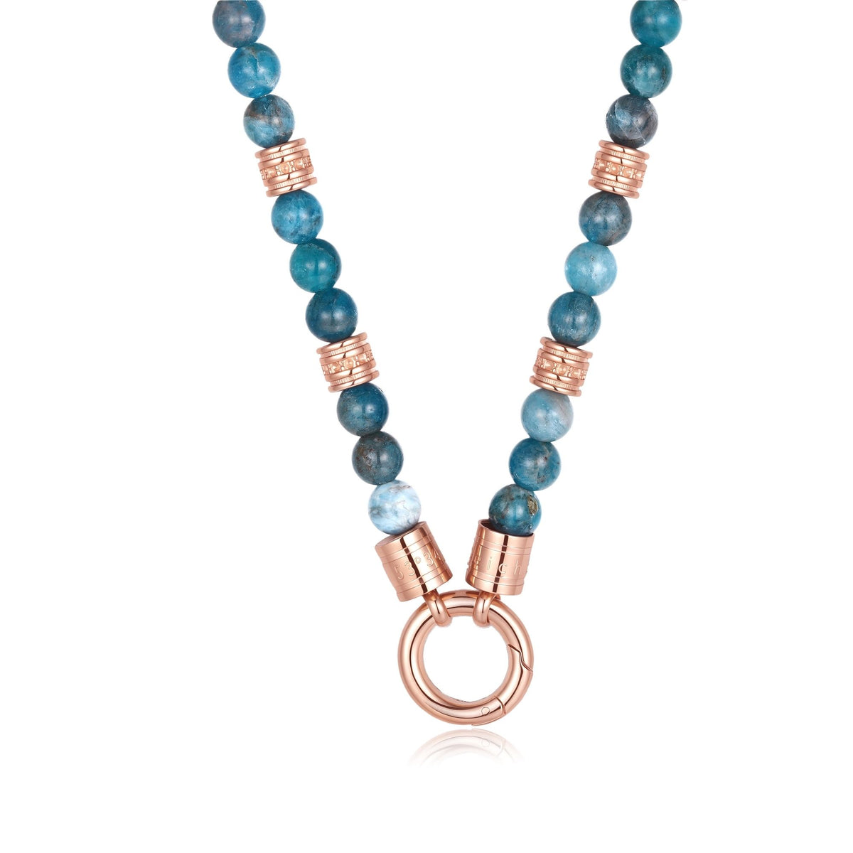 Kette Ocean Line (6mm) mit blauem Apatit & Edelstahl-Beads (mit Rund-Karabiner)