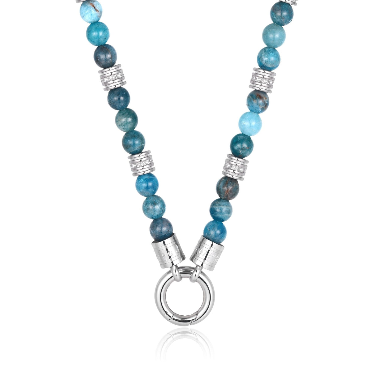 Kette Ocean Line (6mm) mit blauem Apatit & Edelstahl-Beads (mit Rund-Karabiner)