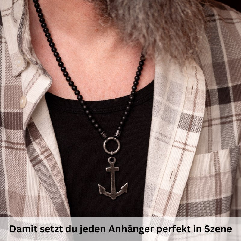 Kette Onyx 6mm (mit Rund-Karabiner) aus Edelstahl & Onyx-Beads