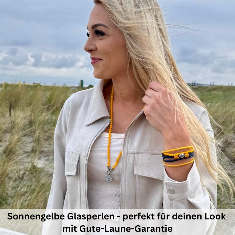 Kette Sommergelb 6mm (mit Rund-Karabiner) aus Edelstahl & Glasperlen