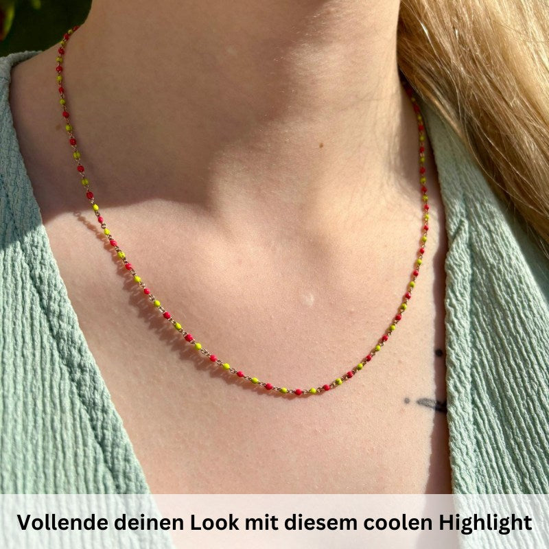 Kette aus Edelstahl Neongelb-Pink