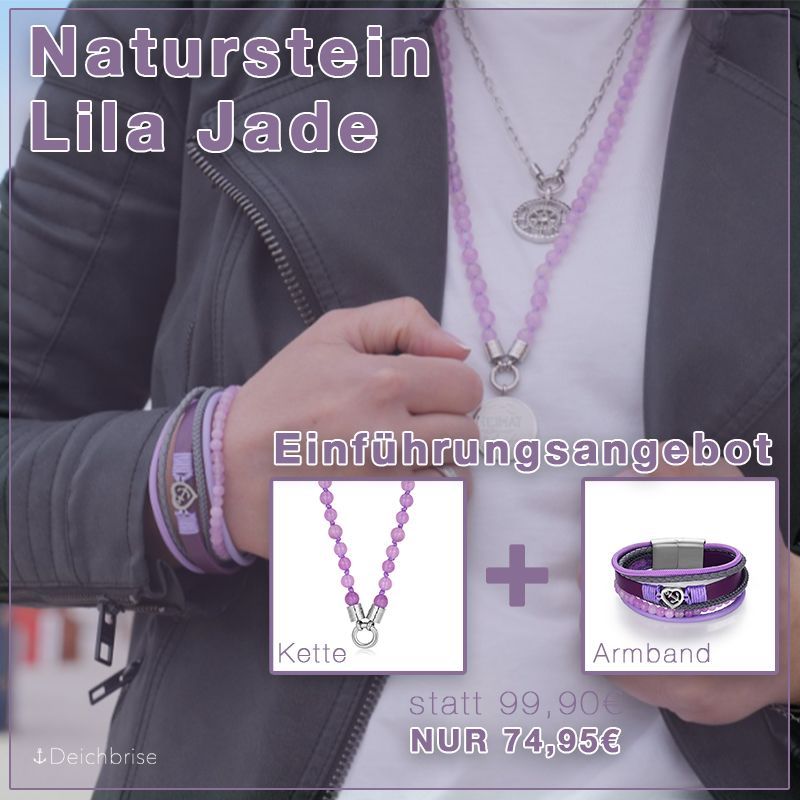 Schmuckset "Lila Jade" - Kette (75cm) mit Armband