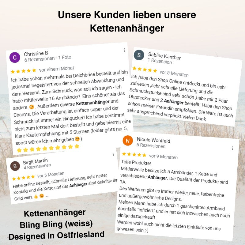 Kettenanhänger Bling Bling (weiss) aus Edelstahl mit Steinen