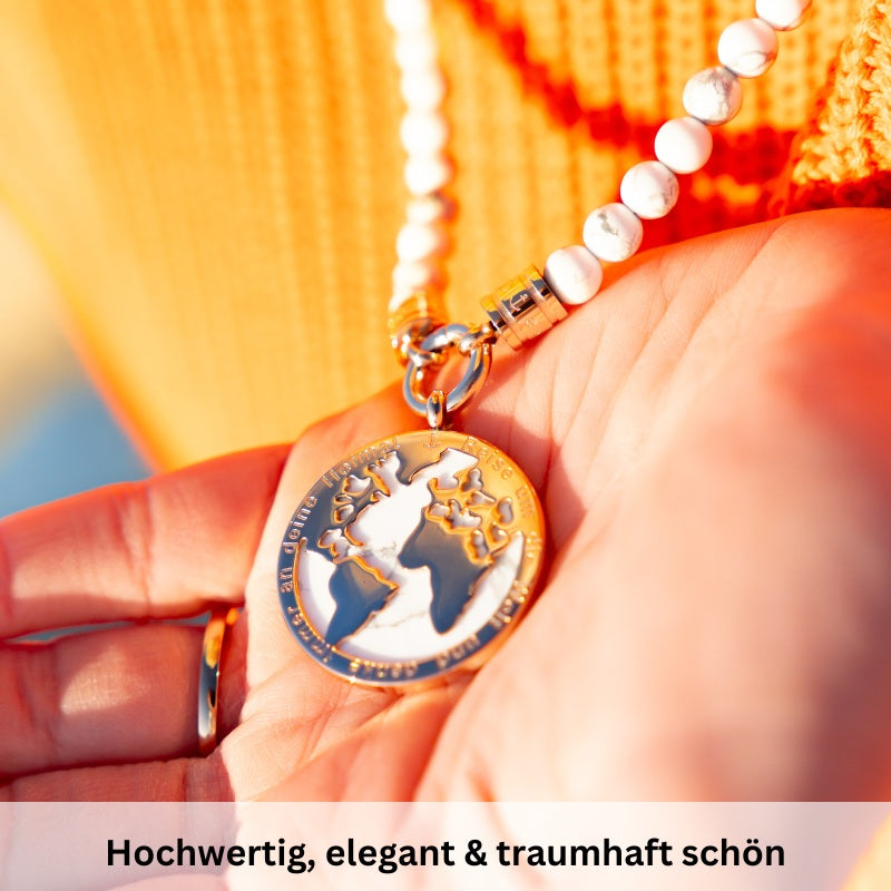 Kettenanhänger Reise um die Welt (White-Turquoise) aus Edelstahl (beidseitig tragbar)