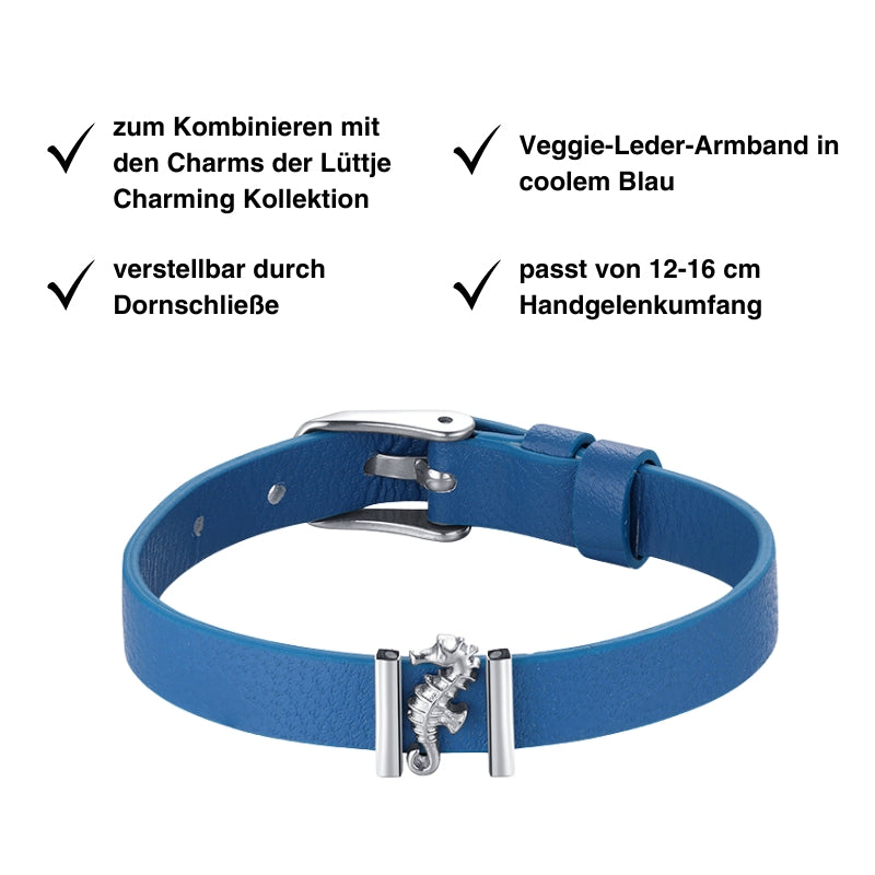 Kids-Armband Veggie-Leder blau (Lüttje-Charming)