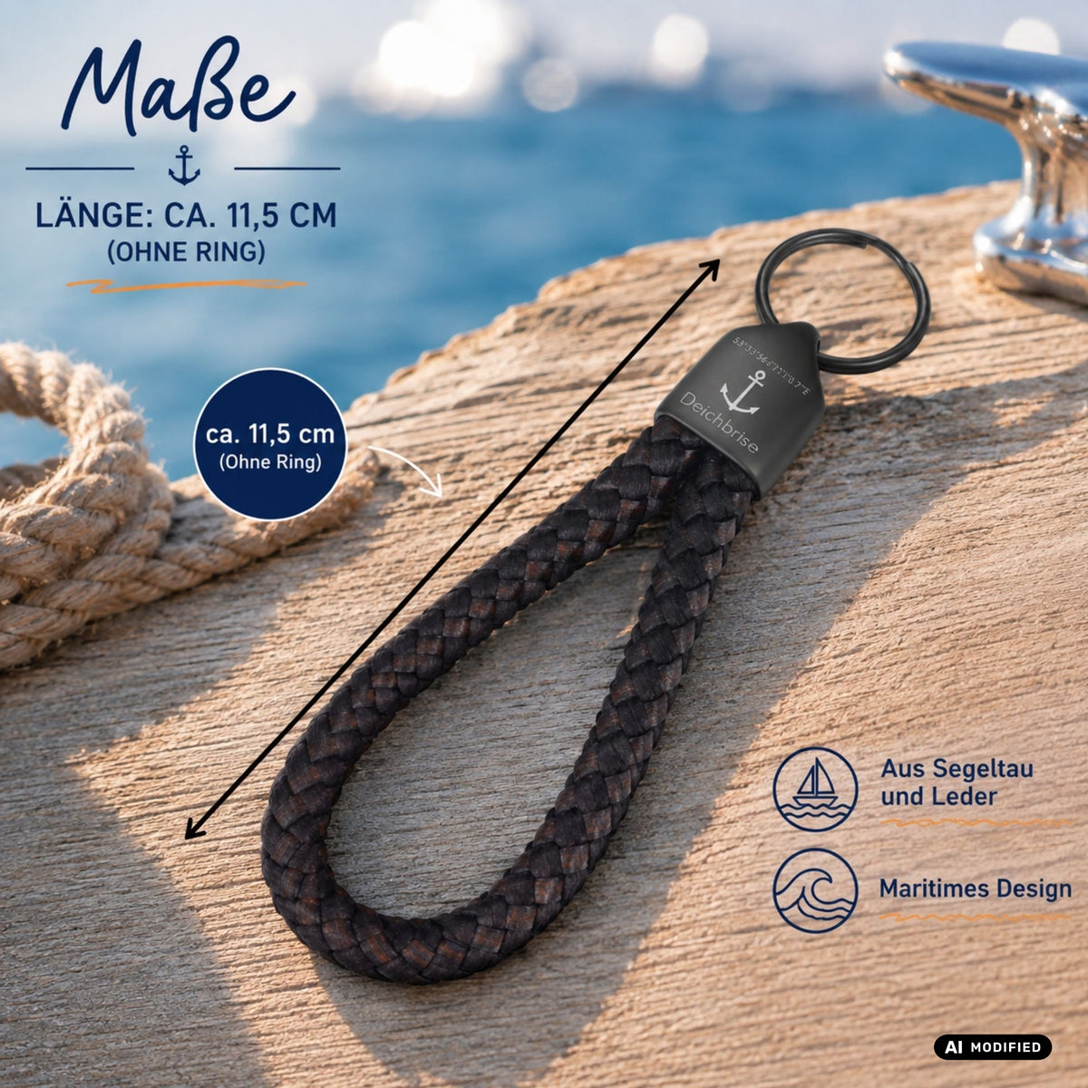 Schlüsselanhänger aus Segeltau und Leder Tamme (8mm)