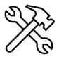 ein schwarz-weißes Symbol von Werkzeugen