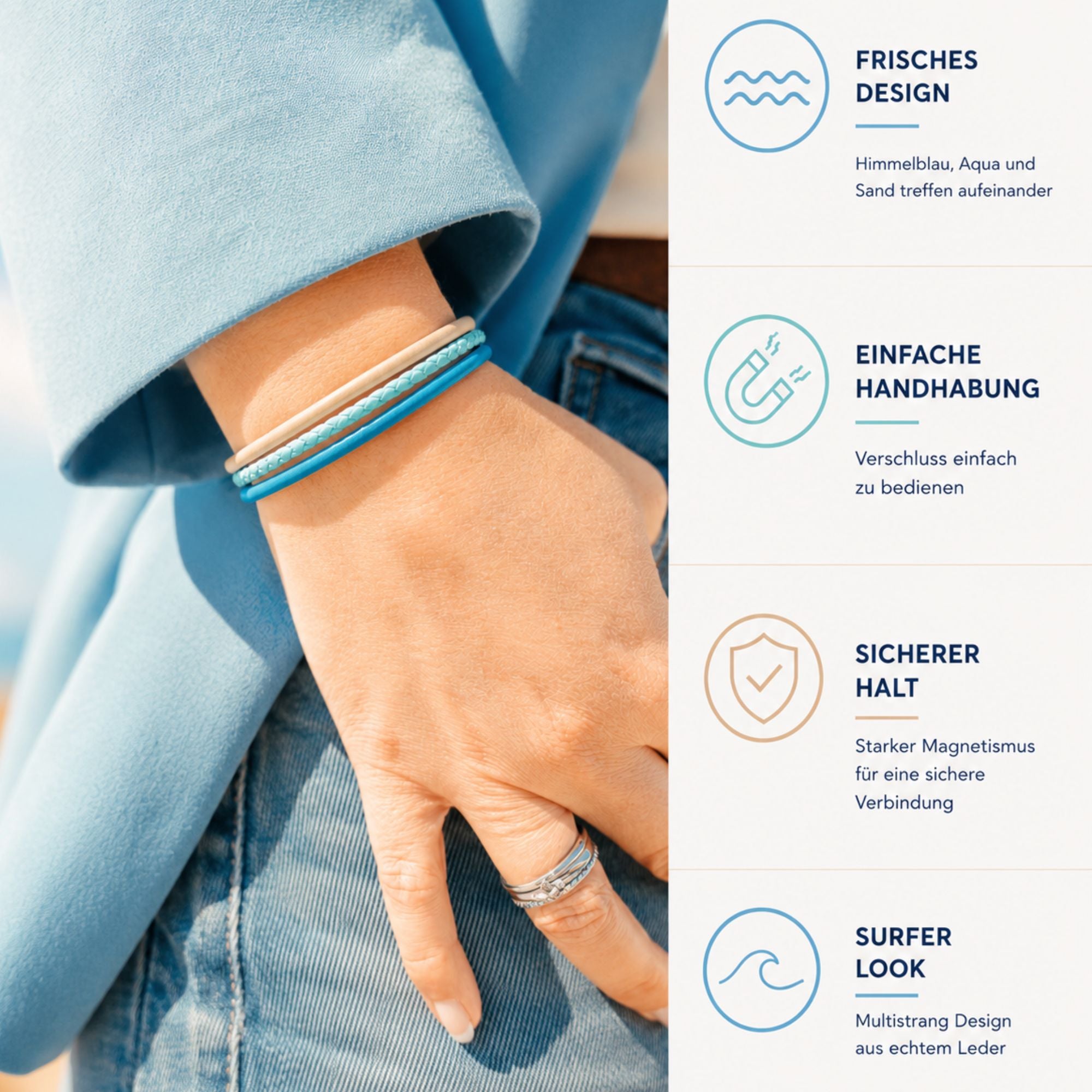 Leder-Armband Strand und Meer (Multistrang)