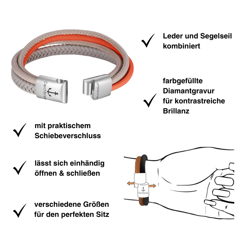 Leder & Segelseil Armband Sonnenstrand (Multistrang)