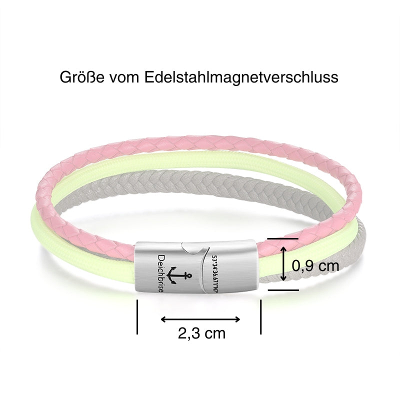 Leder & Segelseil Armband Sonne und Schilf (Multistrang)