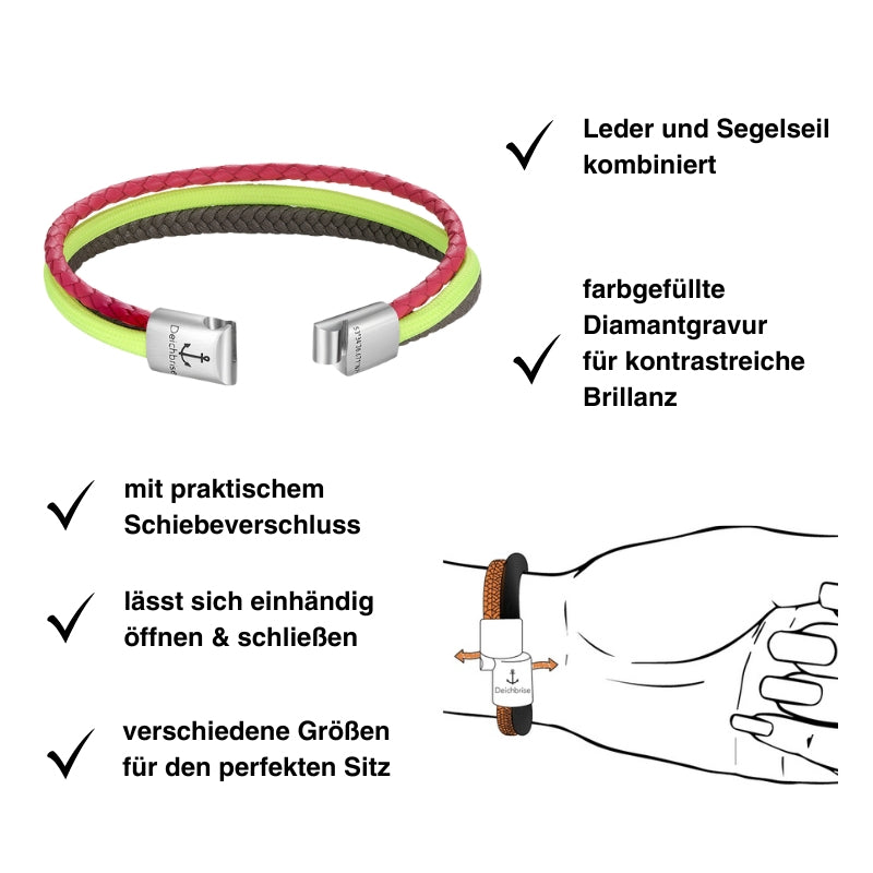 Leder & Segelseil Armband Sonne und Schilf (Multistrang)