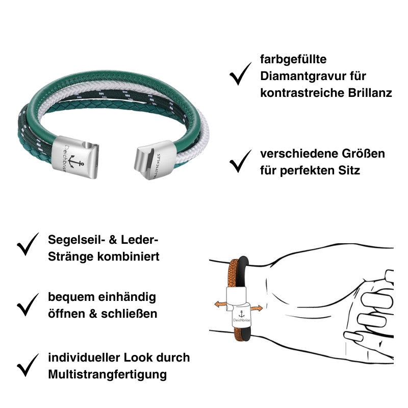 Leder & Segelseil Armband Bremen (Multistrang)