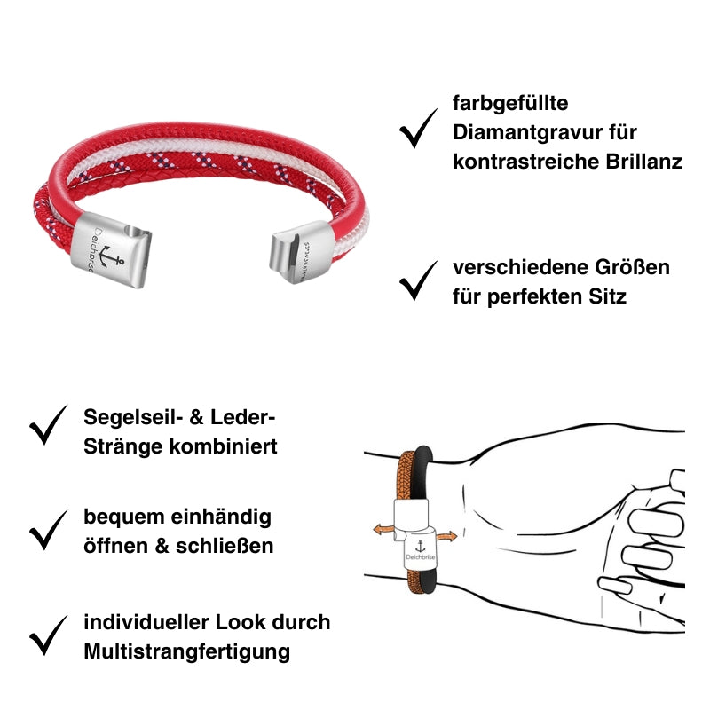 Leder & Segelseil Armband Rettungsleuchten (Multistrang)