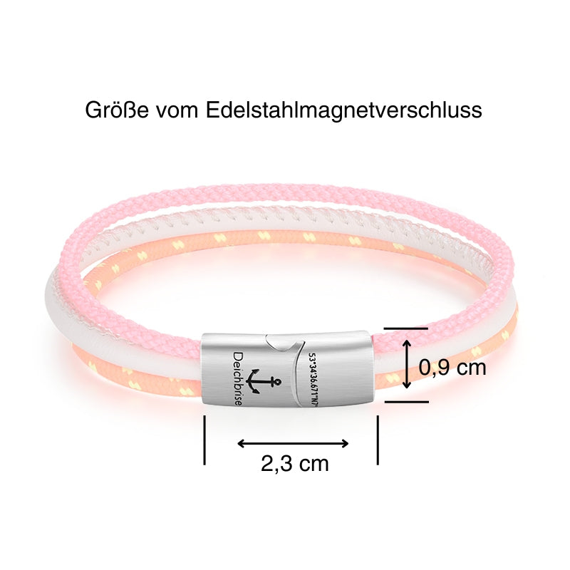 Leder & Segelseil Armband Pink Sundowner (Multistrang)