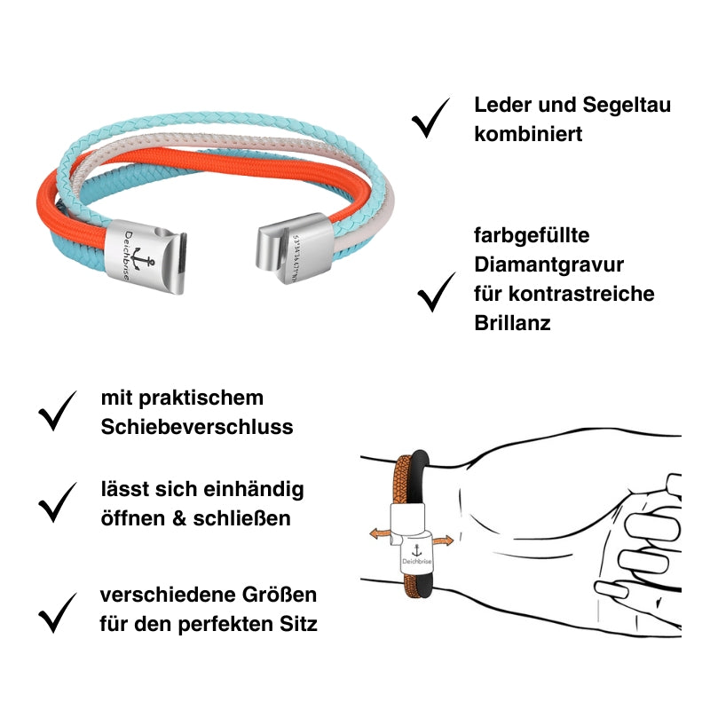 Leder & Segelseil Armband Sommerbrise (Multistrang)