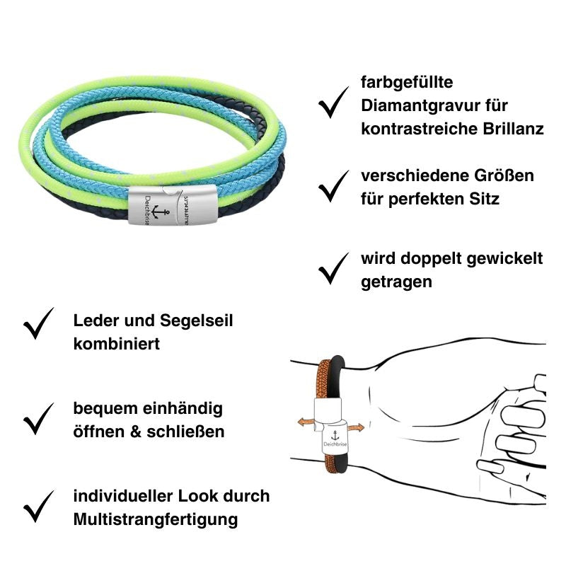 Leder & Segeltau Armband Doppelte Leuchtkraft (Multistrang)