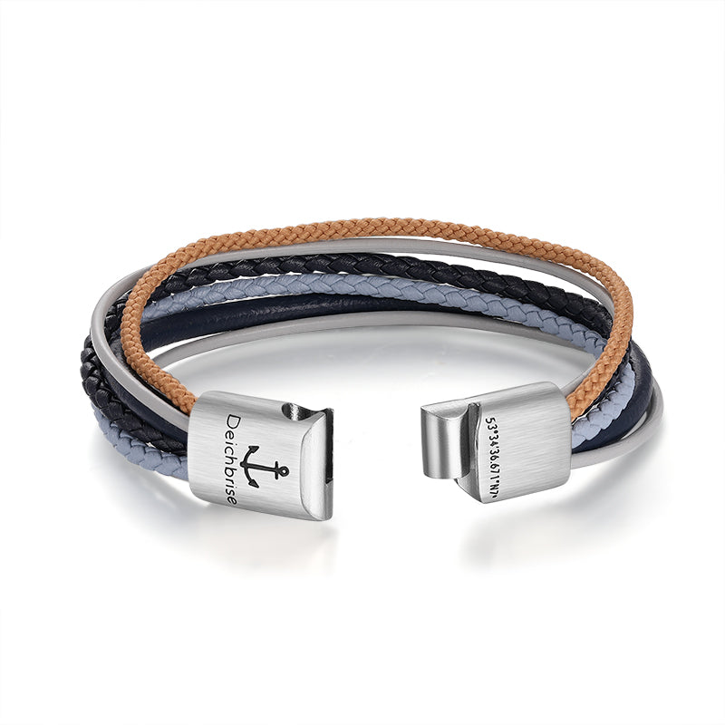 Segelseil und Leder Armband Meereswellen 2 (Multistrang)