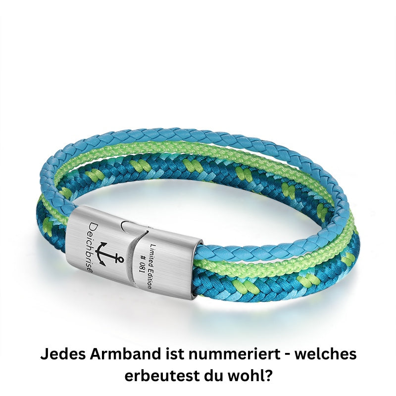 Limited Edition - Leder & Segeltau Armband Green Ocean (Multistrang)