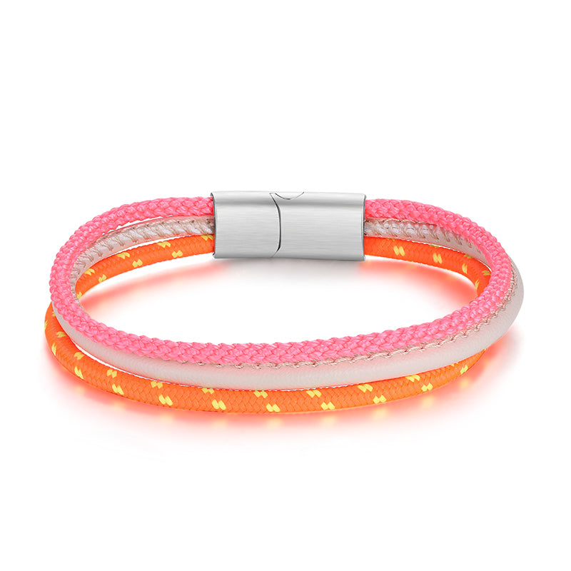 Leder & Segelseil Armband Pink Sundowner (Multistrang)