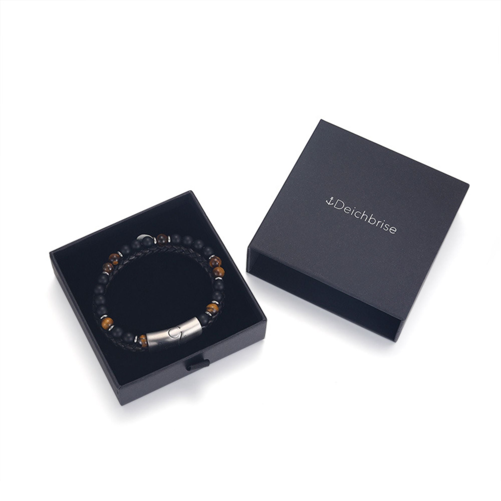 Armband Black Beach (Multistrang) Leder, Edelstahl, Onyx & Tiger-Eye (Kapitän rockt)