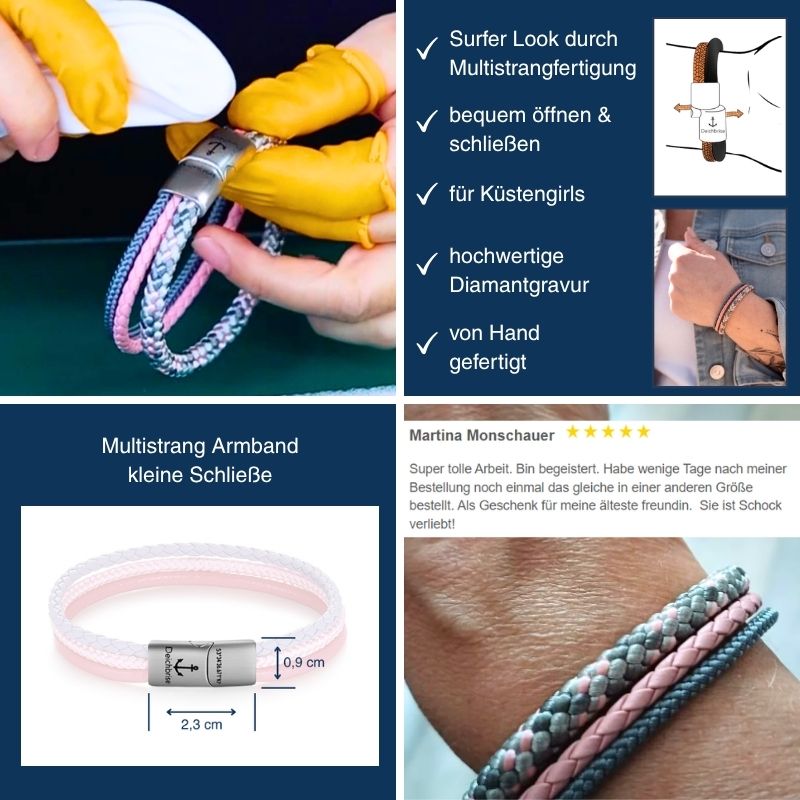 Leder & Segelseil Armband Polarlicht (Multistrang)