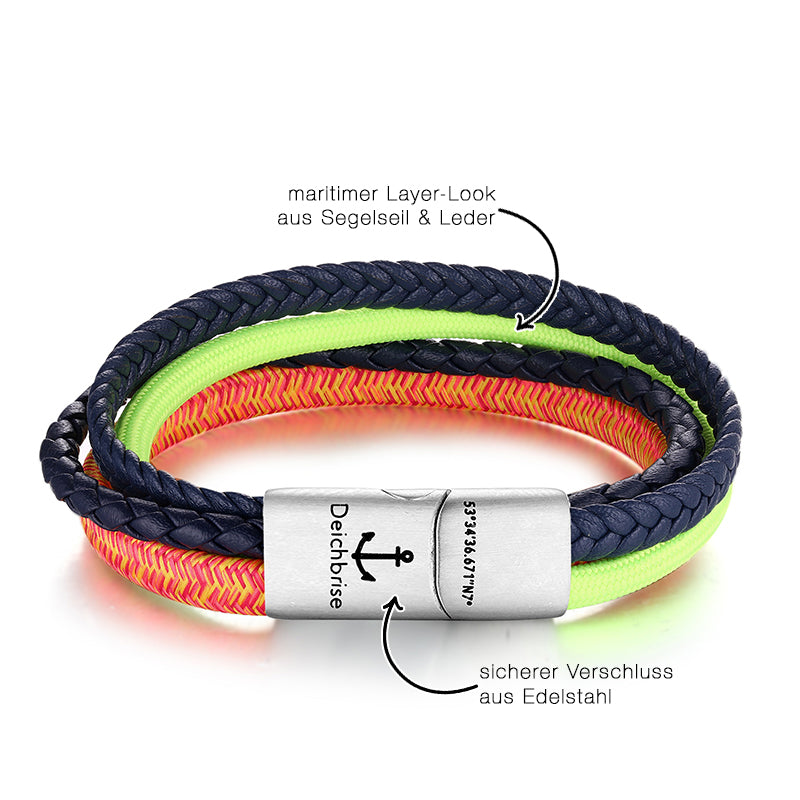 Leder & Segeltau Armband Neonlicht (Multistrang)
