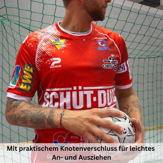 Logo-Fan-Armband OHV-Aurich aus Wachs-Seil & Edelstahl