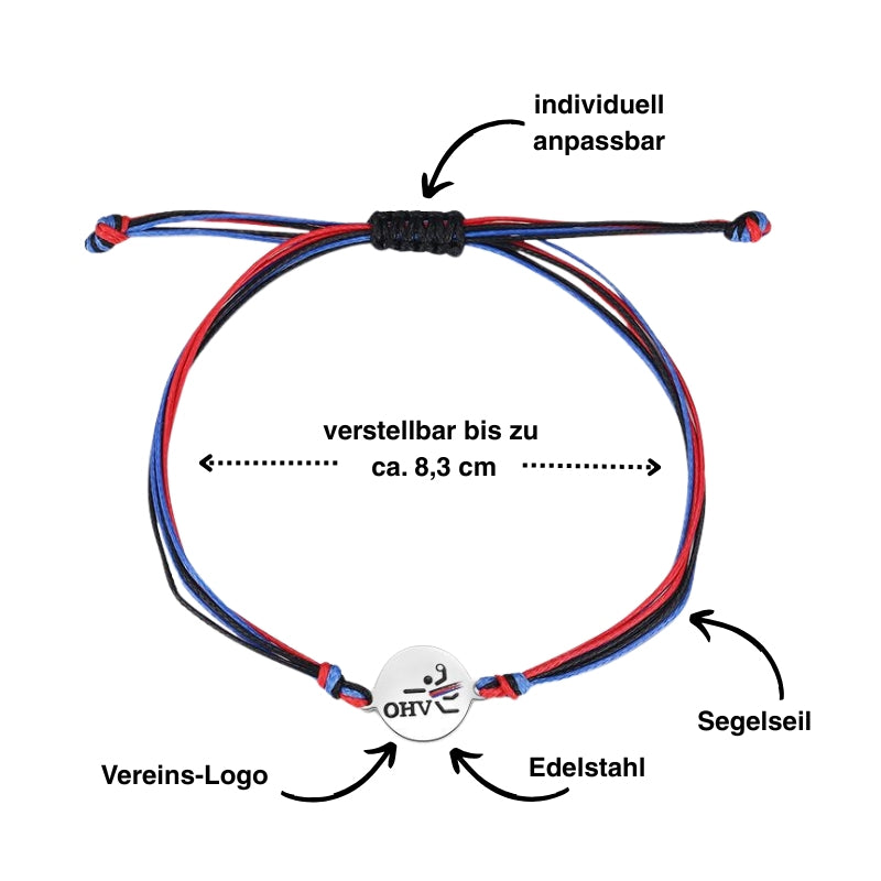 Logo-Fan-Armband OHV-Aurich aus Wachs-Seil & Edelstahl