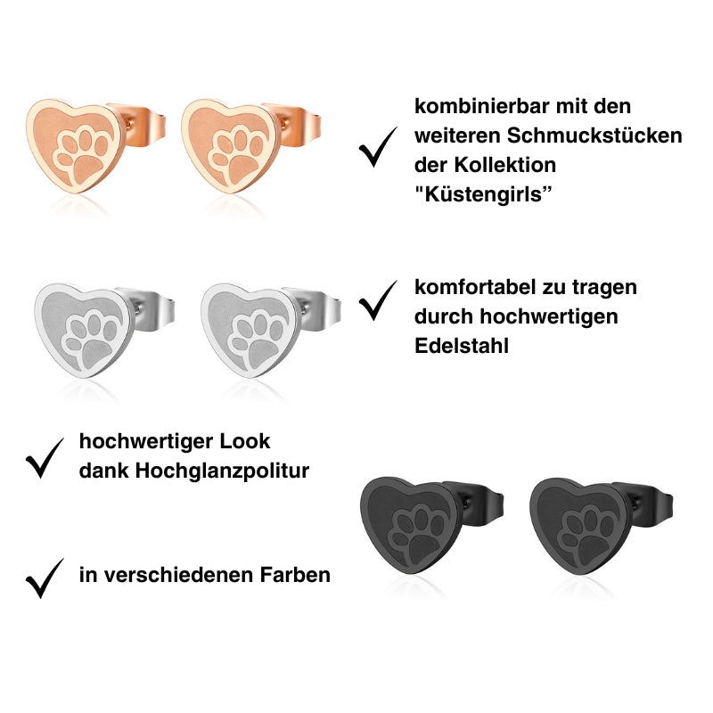 Ohrstecker Herz-Pfote aus Edelstahl